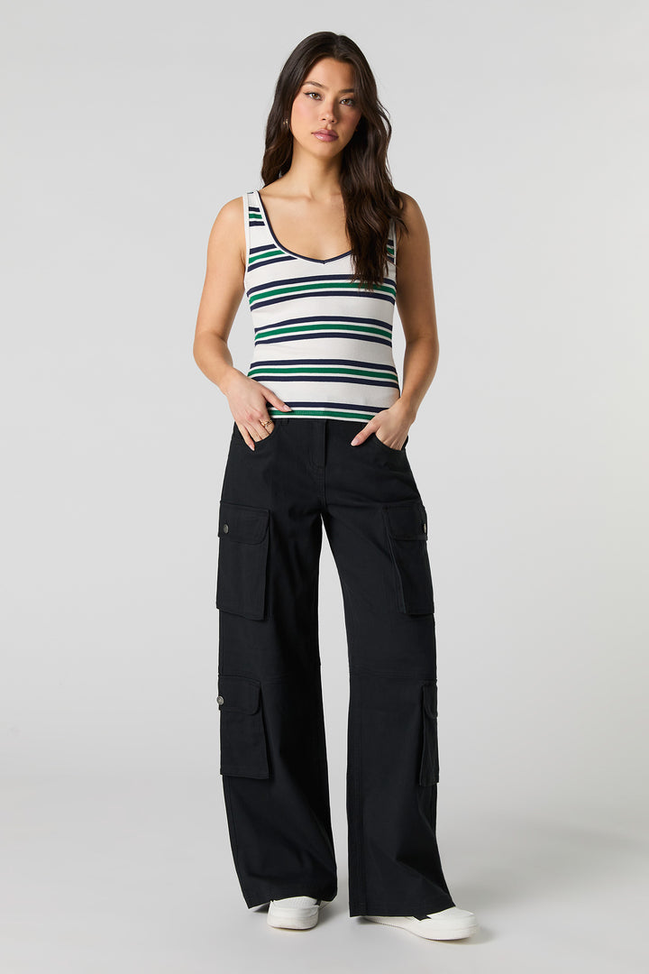 Ribbed V-Neck Tank - Navy / M