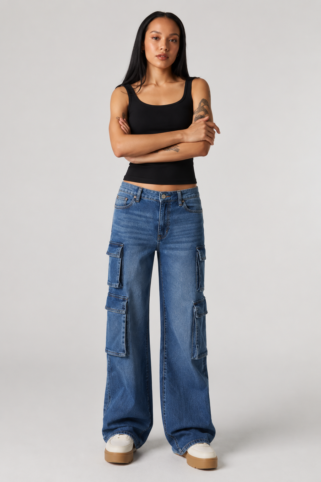Stretch Baggy Cargo Jean - Denim Blue
