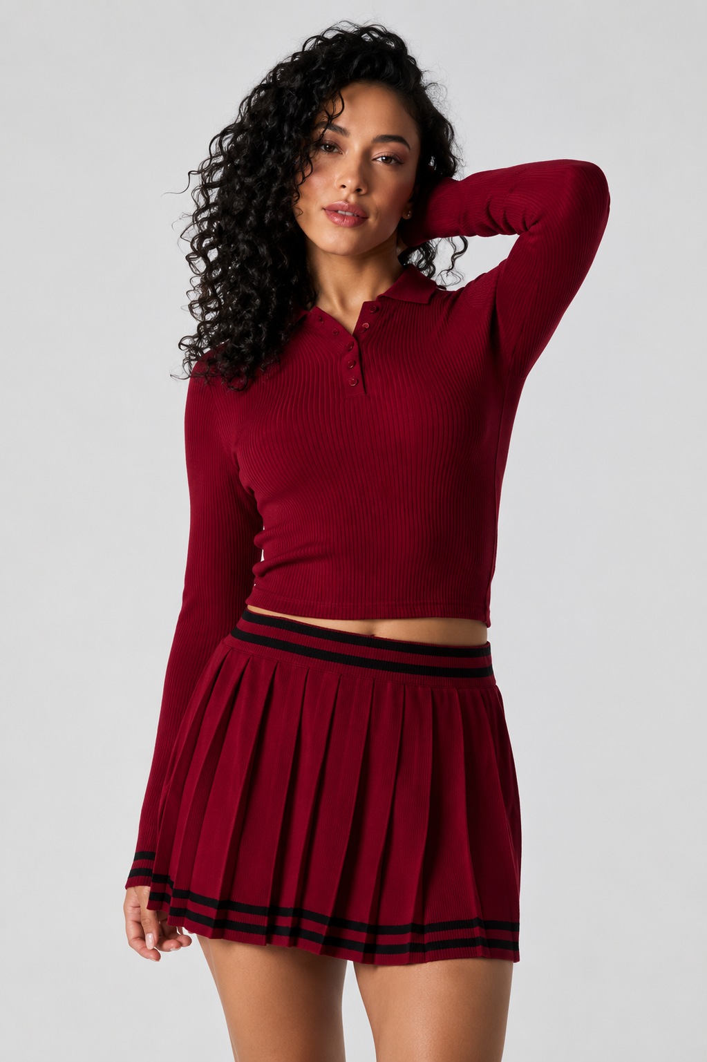 Contrast Knit Pleated Mini Skirt