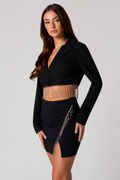 Rhinestone Fringe Cropped Blazer - Black