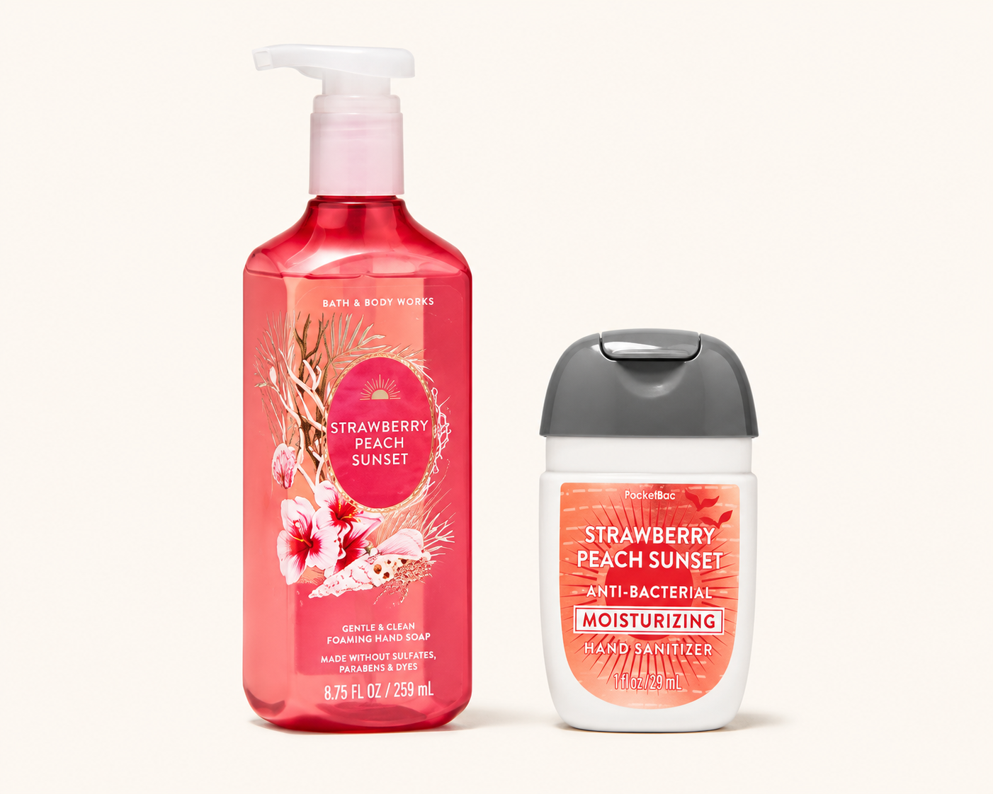 Strawberry Peach Sunset Duo Set – Hand Soap + Sanitizer