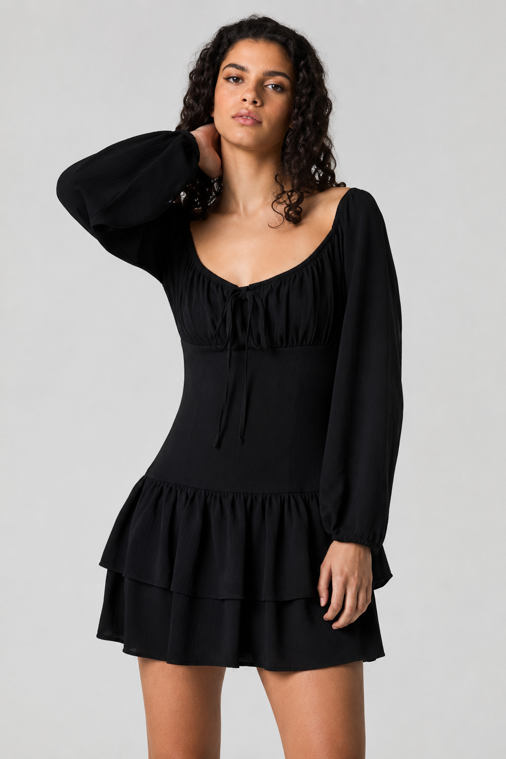 Flowy Fit & Flare Long Sleeve Mini Dress