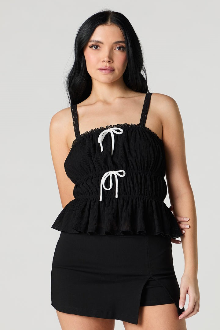 Bow Cinched Tank - Black