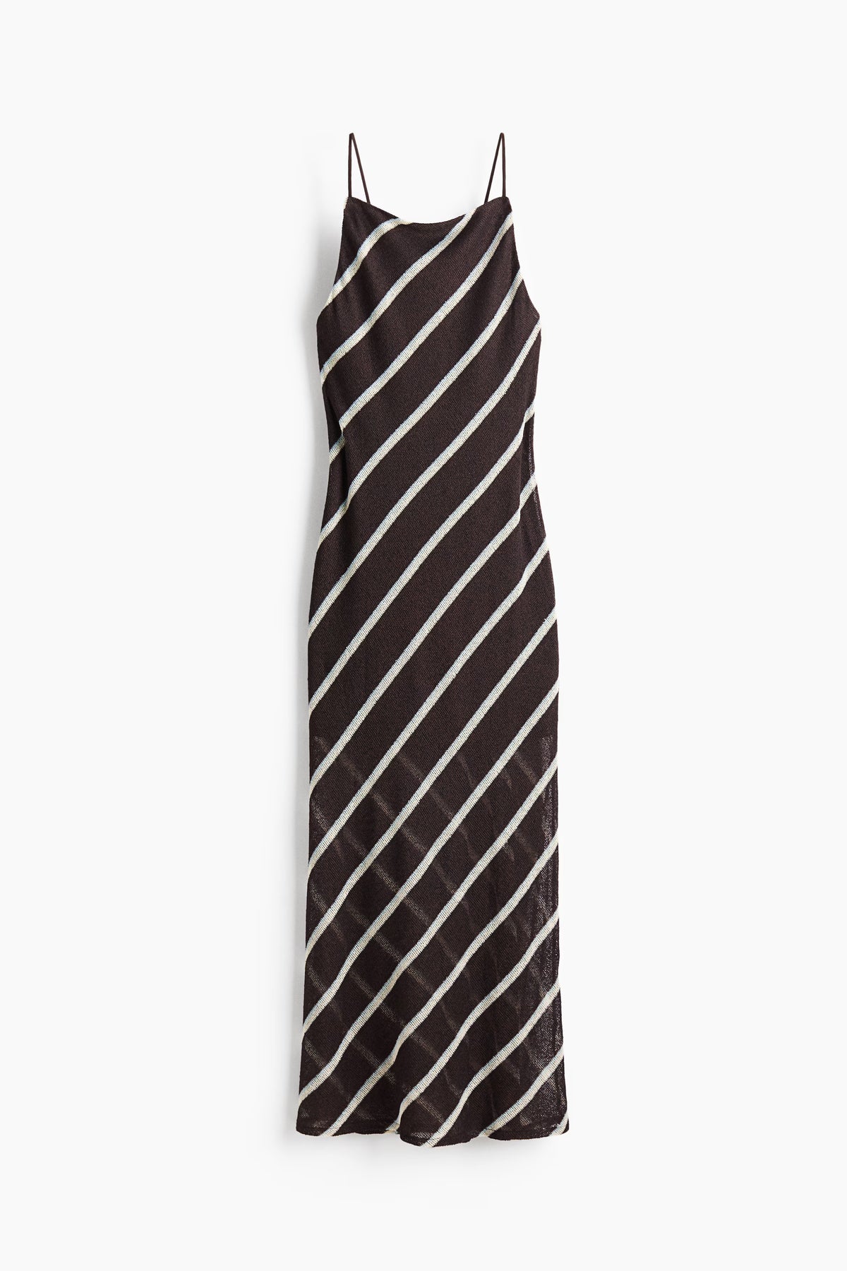 Cowl-Neck Strappy Dress- Dark Brown Stripped