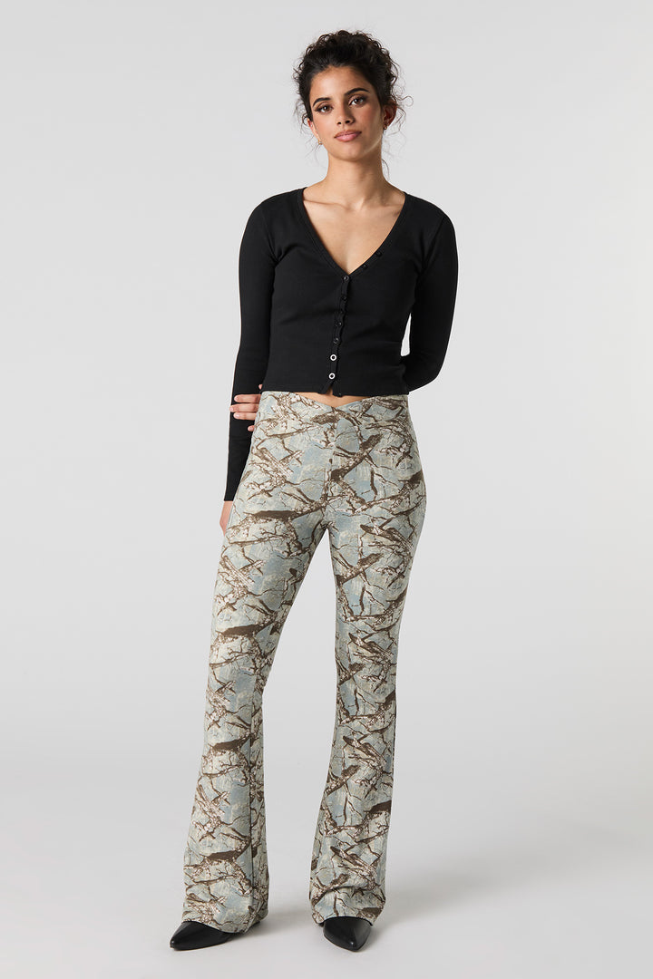 Printed Soft Foldover Waist Flare Pant