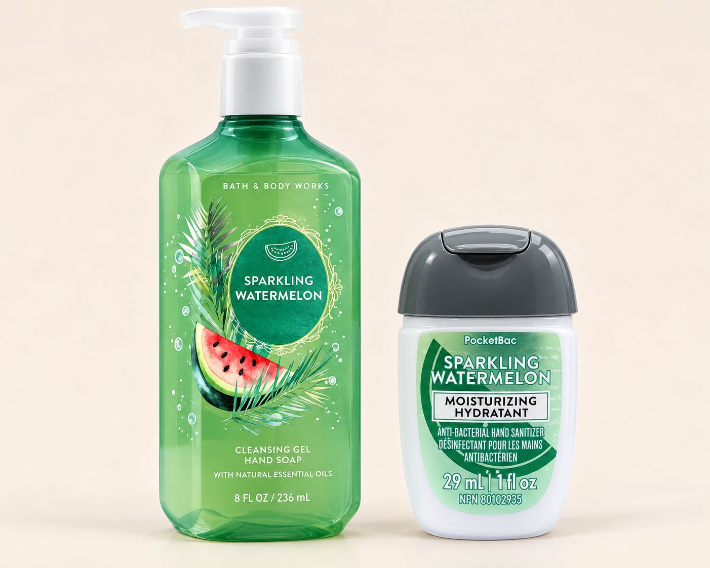 Sparkling Watermelon Duo Set – Hand Soap + Sanitizer